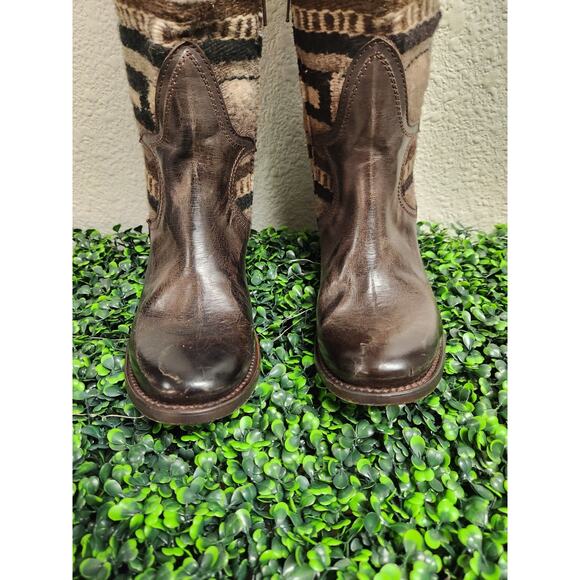 Freebird by Steven Sun Boots Womens Size 8 Brown Leather Woven Aztec Knee High - Picture 3 of 9